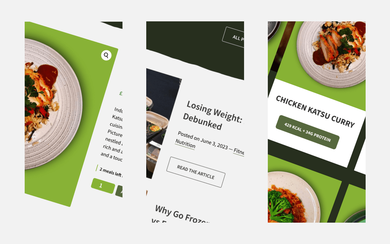 Elements of the website split into columns